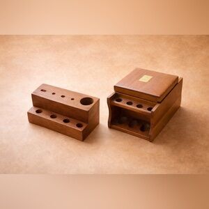 Wooden Pipe Holder and Storage Box . Pipe Stand & Tobacco Box Set of 2